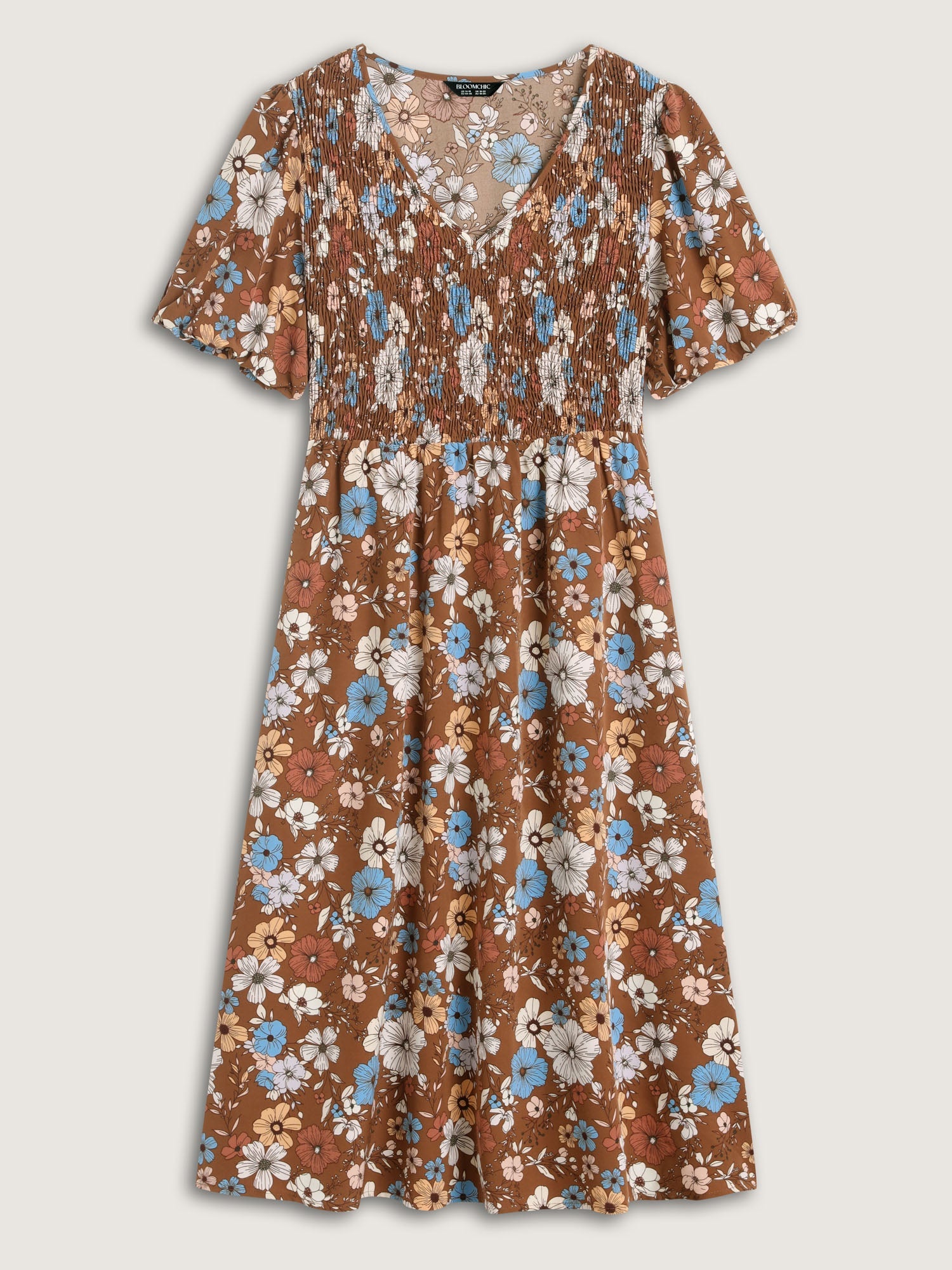 Fall Florals Shirred Bodice Midi Dress